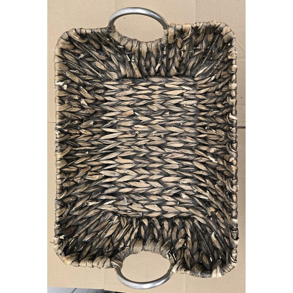 Straw 14 X 10.5 Wicker Basket/Serving Tray With Metal Handles